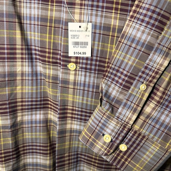 NWT Joseph Abboud Long Sleeve Burgundy Yellow Blue Plaid Button Shirt Size 2X - Picture 2 of 8